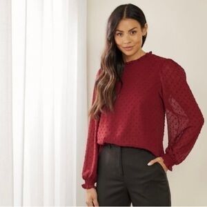 THE Nines Primrose Dobby ,lined ,long sleeve ,key hole back NWT wine color small